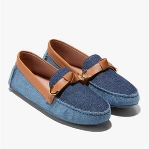 Cole Haan EVELYN BOW DRIVER - DENIM/PECAN Loafers shoes SZ 9B